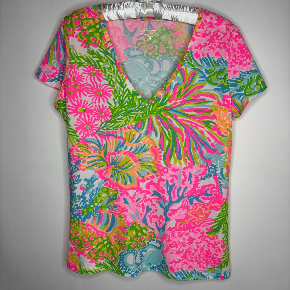 Lilly Pulitzer Michele V-Neck Lovers Coral Women Large New
